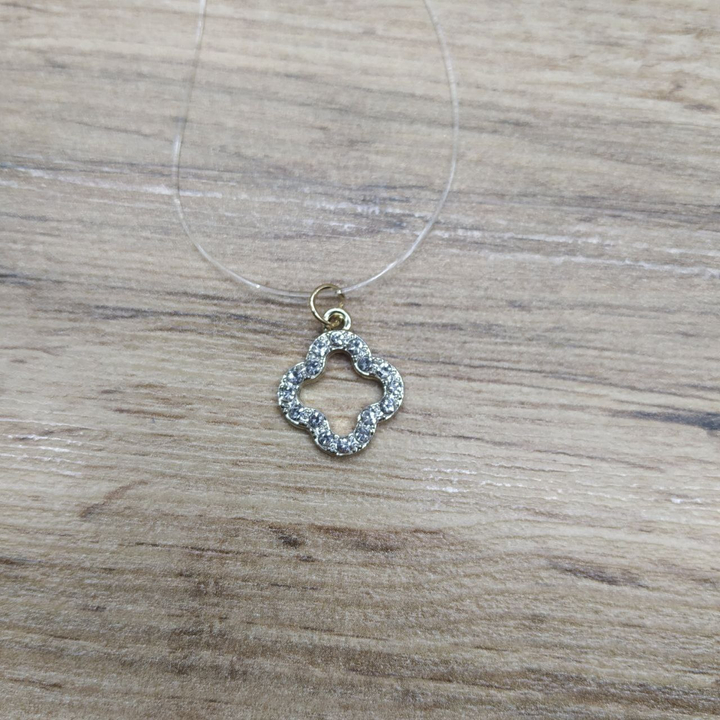 Кулон на леске Четырехлистник контур стразы цвет золотистый 15 мм