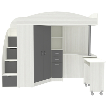 Кровать-чердак КарИВи Юниор 4 Белое Дерево Темно-серый