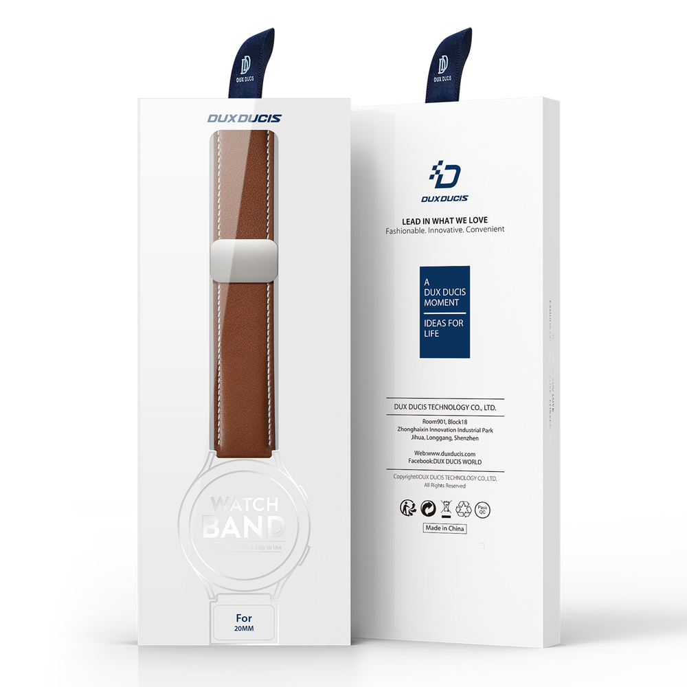 Ремешок из натуральной кожи коричневого цвета от Dux Ducis для смарт часов Samsung Galaxy Watch 3, 4, 5, 6 и 7 (размер крепления 20мм), серия YA Series