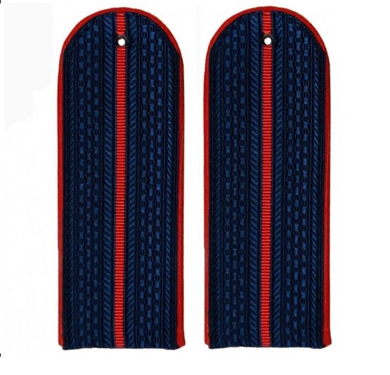 Погоны "Полиция МВД" темно-синие с 1 красным просветом (пластик)