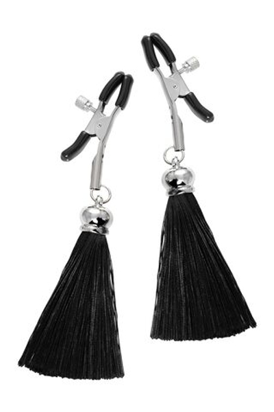 Зажимы на соски «Прищепки» с черными кисточками из шелка (Цвет: черный)