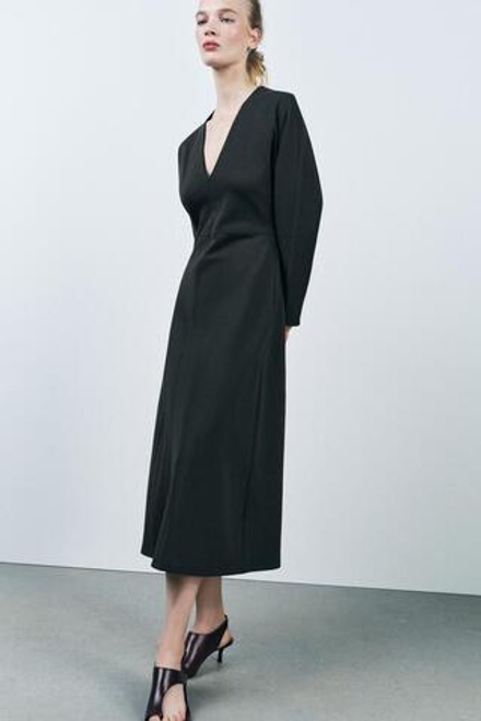 ZARA ПЛАТЬЕ МИДИ С БЛОКИРОВКОЙ, УГОЛЬНЫЙ