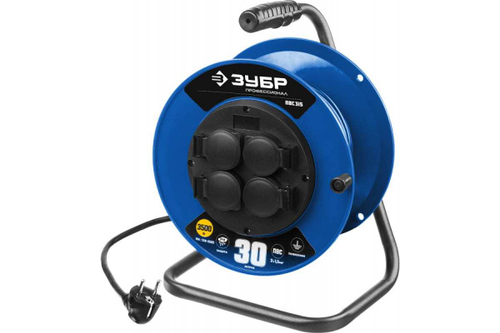 Силовой удлинитель на катушке ЗУБР Профессионал 3х1.5, 30м, 3500Вт, IP44, ПВС 315, 55081-30