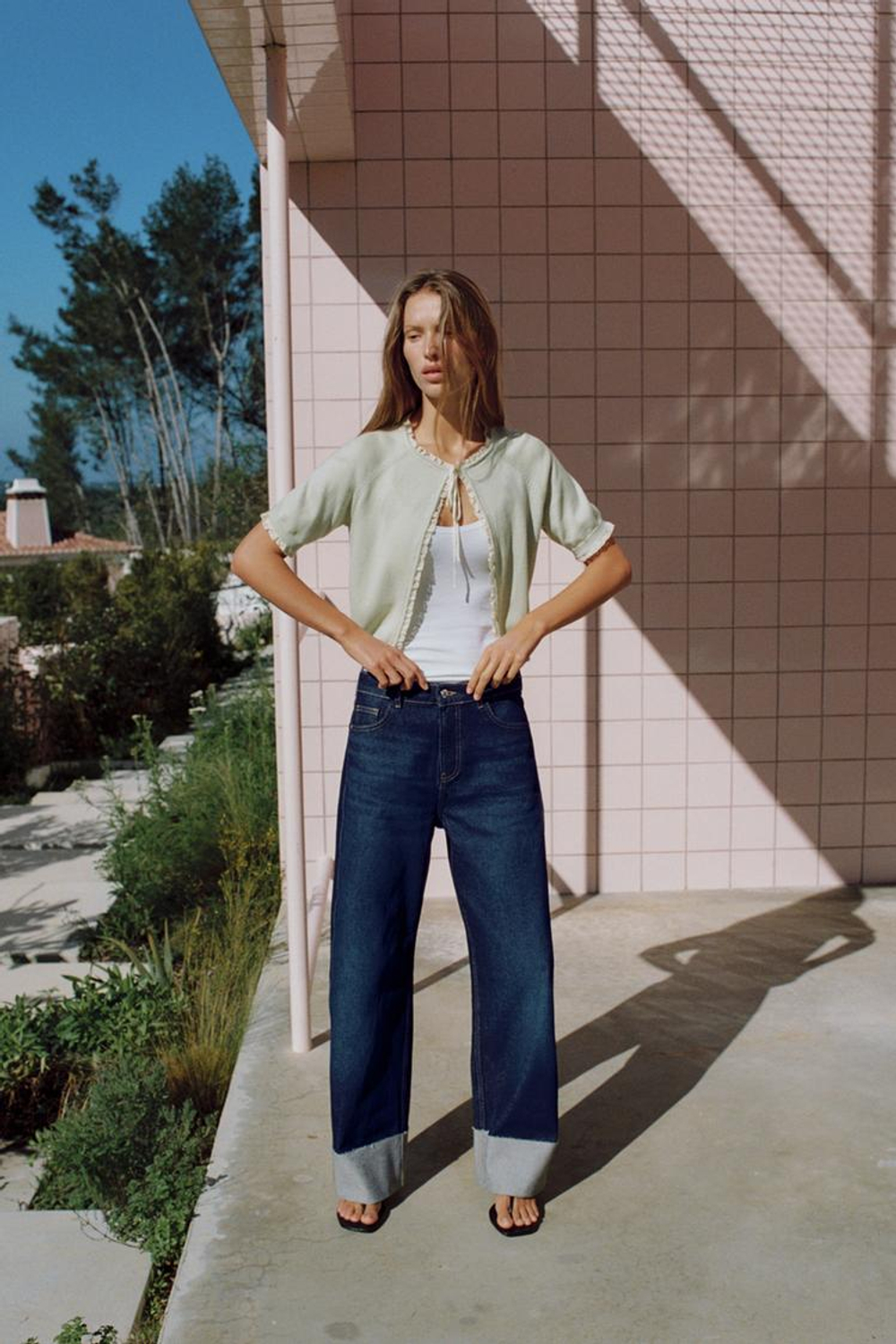 ZARA КАРДИГАН С БАНТОМ И КРУЖЕВОМ, ПАСТЕЛЬНО-ЗЕЛЕНЫЙ