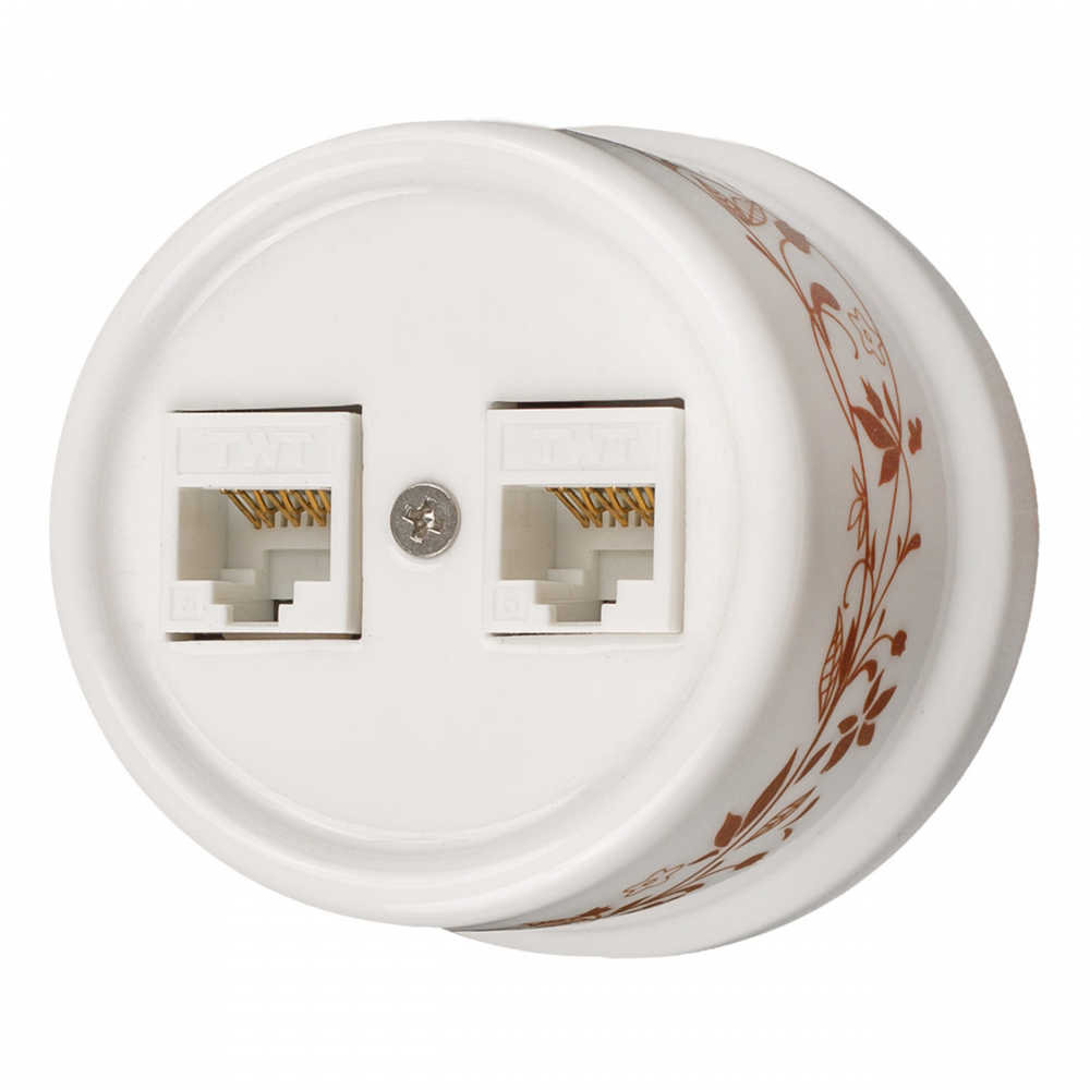 Розетка RJ45 информационная двойная, керамика, цвет белый, декор D6/2 B1-302-01-D6/2
