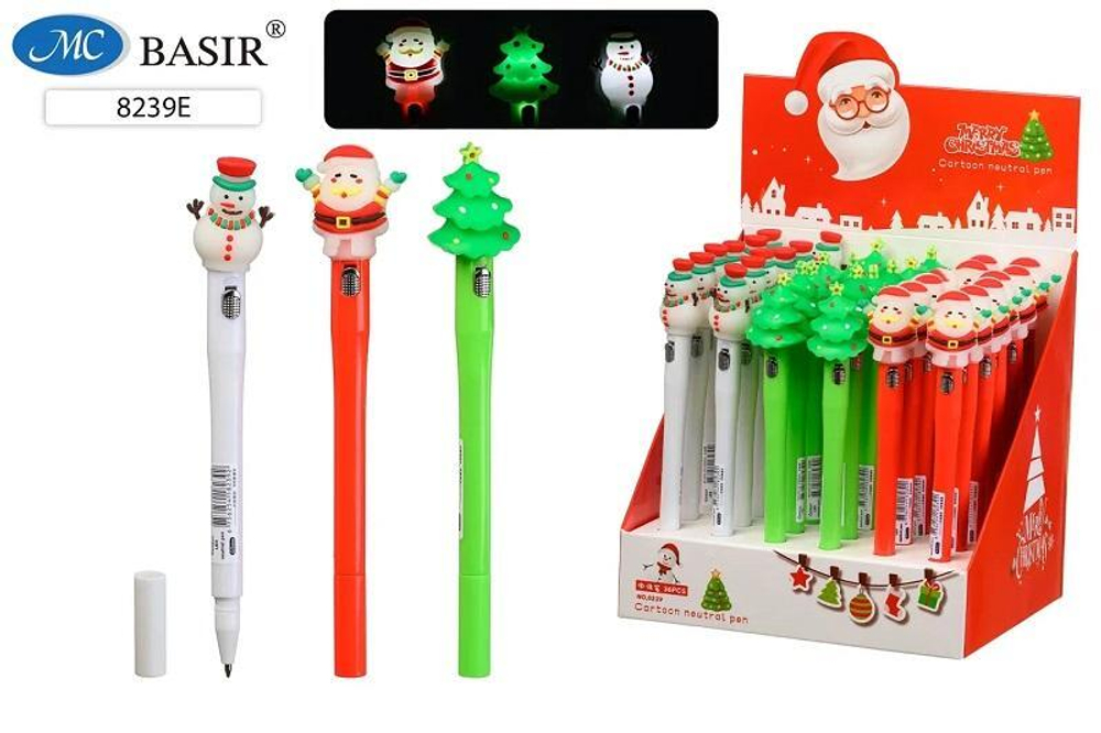 Ручка шариковая синяя, фонарик "Новогодние" в ассортименте (Basir)