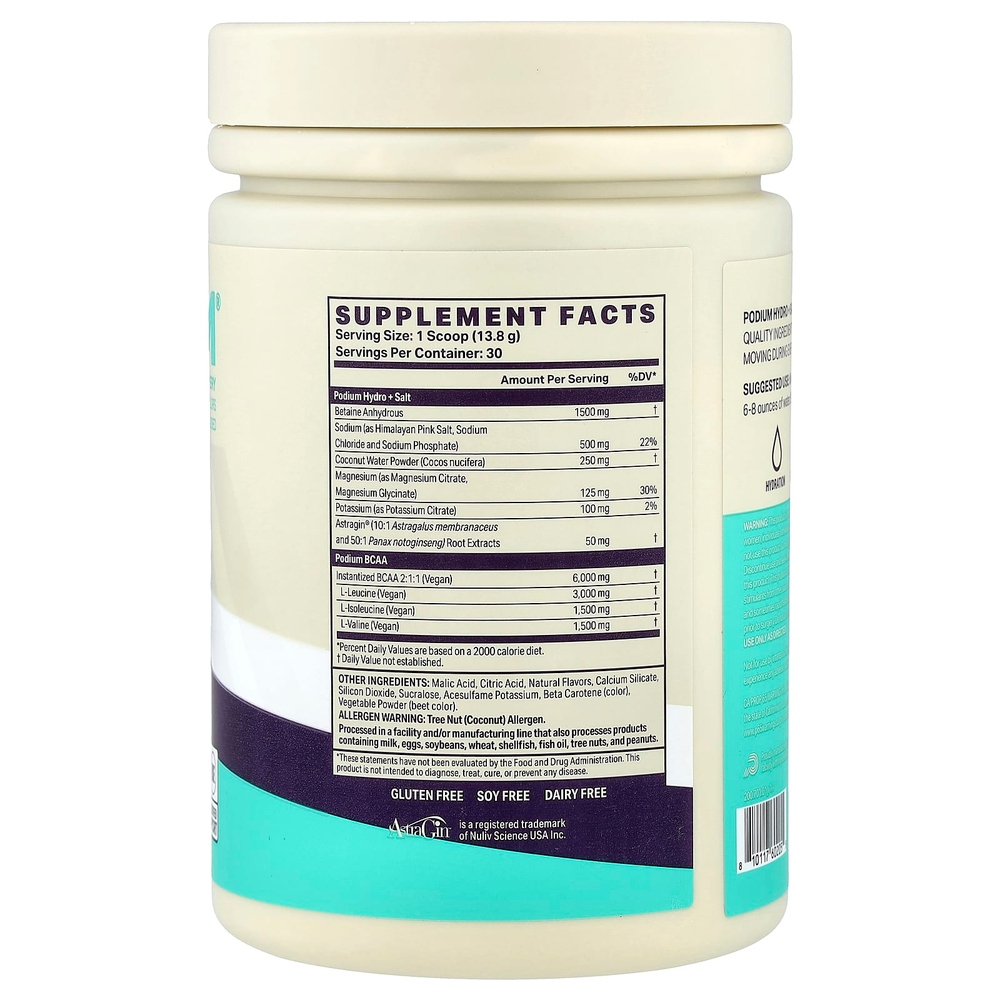Podium Nutrition, Hydro & Salt 2025 + BCAA, со вкусом персика и манго, 414 г (14,6 унции)