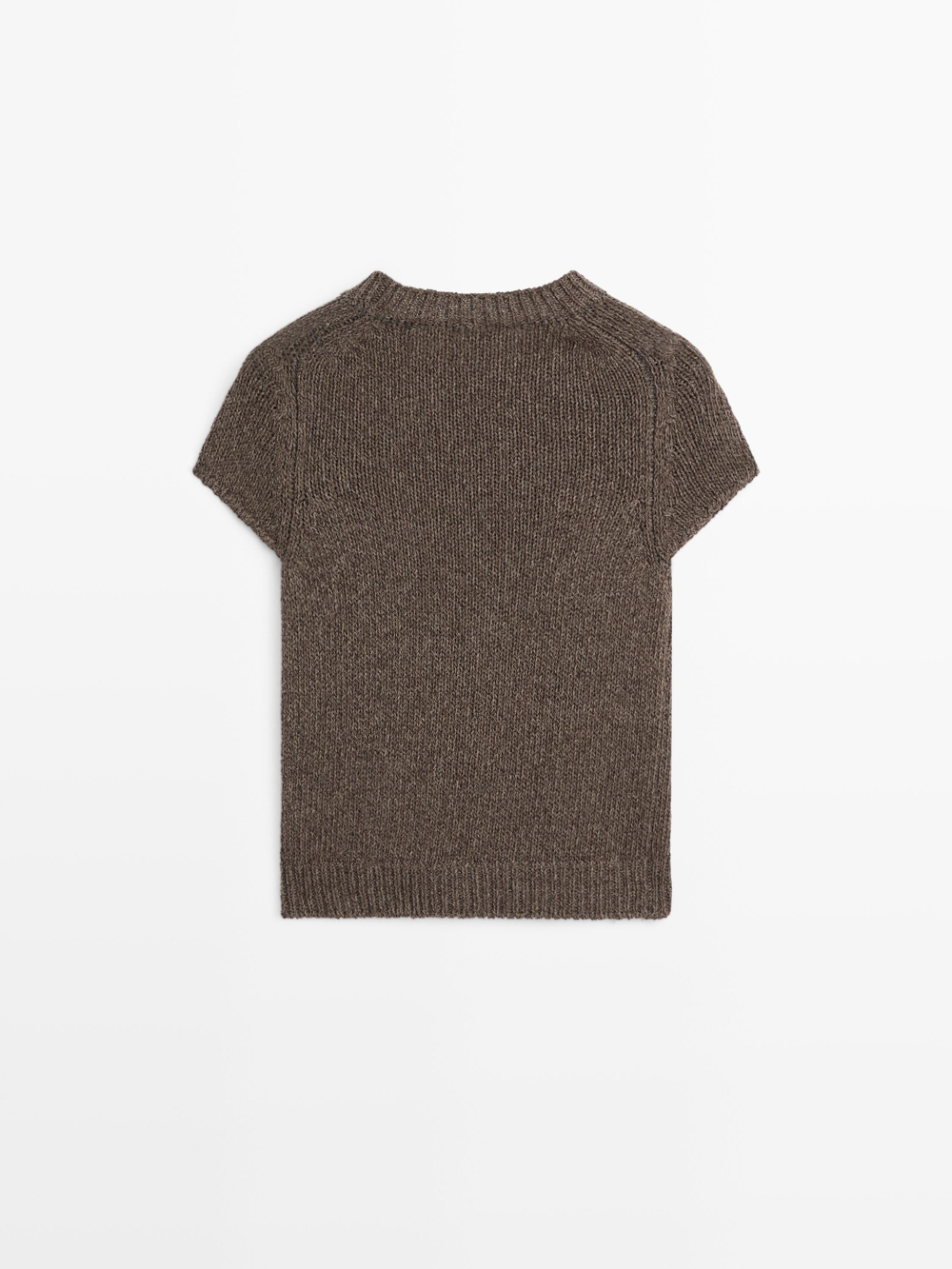 Massimo Dutti Трикотажный свитер в рубчик с короткими рукавами, коричневый