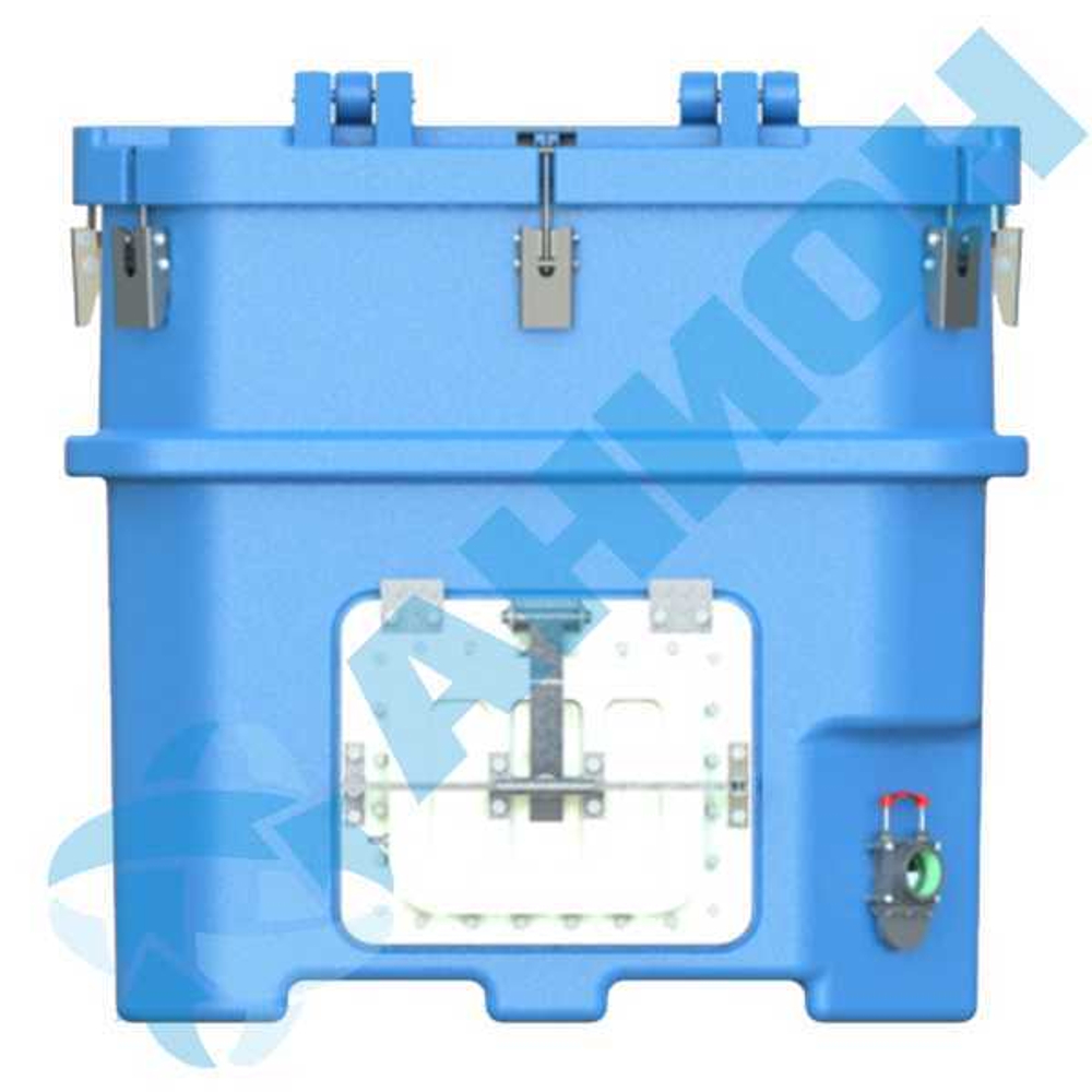 Изотермический контейнер 1200 л для перевозки живой рыбы с пластиковым люком, со сливом g2" Анион 1200 л. горизонтальный (1900x1150x1130см;синий) - арт.559498