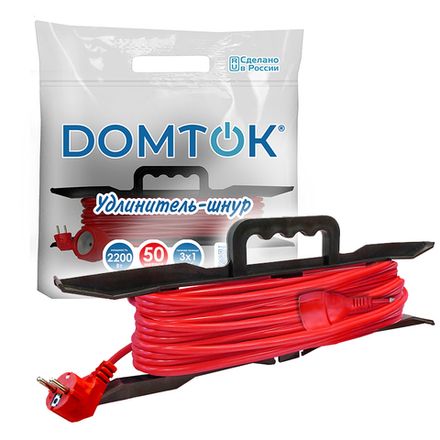 Удлинитель-шнур на рамке "DOMTOK" ПВС 3*1, 2,2кВт, з/к 50м (1/6)