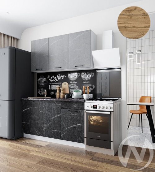 Кухня Мэйбл 1.5м (корпус белый/мрамор лайт; мрамор дарк) 26мм дуб вотан