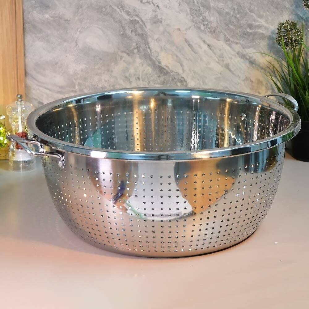 Дуршлаг 40см нерж с ручками, плоское дно