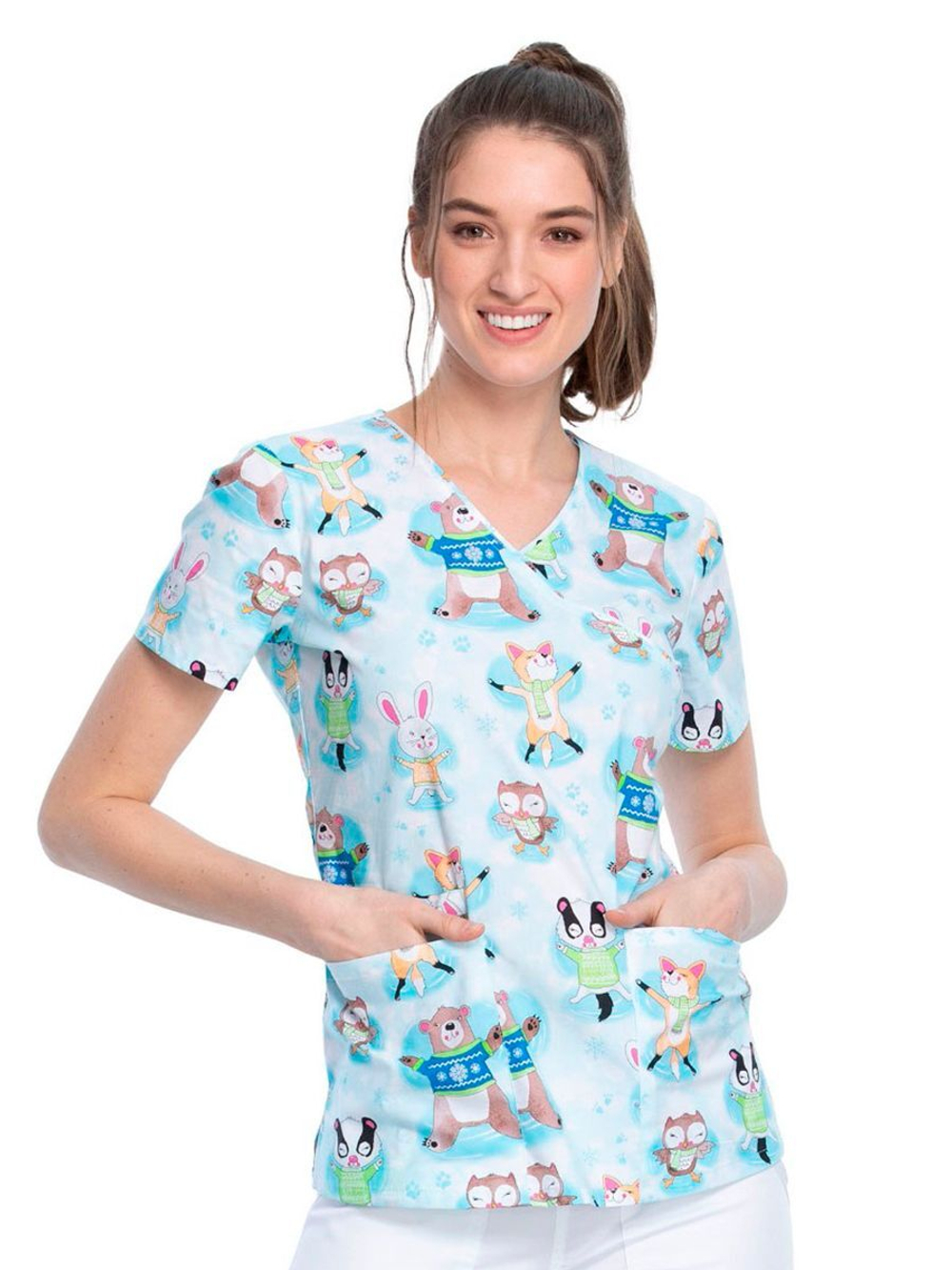Топ медицинский женский Cherokee CK614, котики-собачки, M (Футболка рабочая)