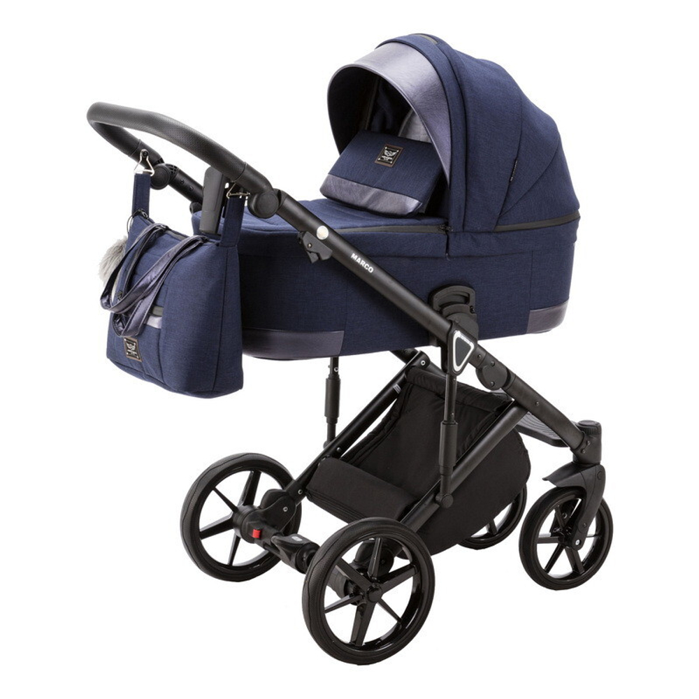Детская коляска Adamex Marco 2 в 1 GA09 (Т. СИН ТК.+ Т.СИН ПЕРЛ КОЖ. ОТДЕЛКА)
