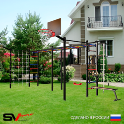 Уличная шведская стенка Sv Sport рукоход х 2 с комплектом турник прямой 2шт У52077К (Турник/Брусья/Стойка/Скамья/"Лодочка"/Щит баскет/Кронш бокс/Канат/кольца/лестница/Сетка)