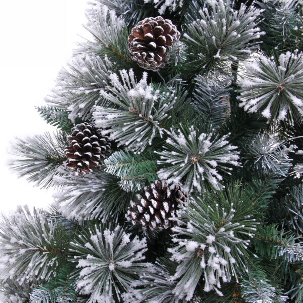 Ёлка «Царица леса» 210 см, ПВХ+леска, с белым напылением+шишки (1026 веток) (SZ1017-210)