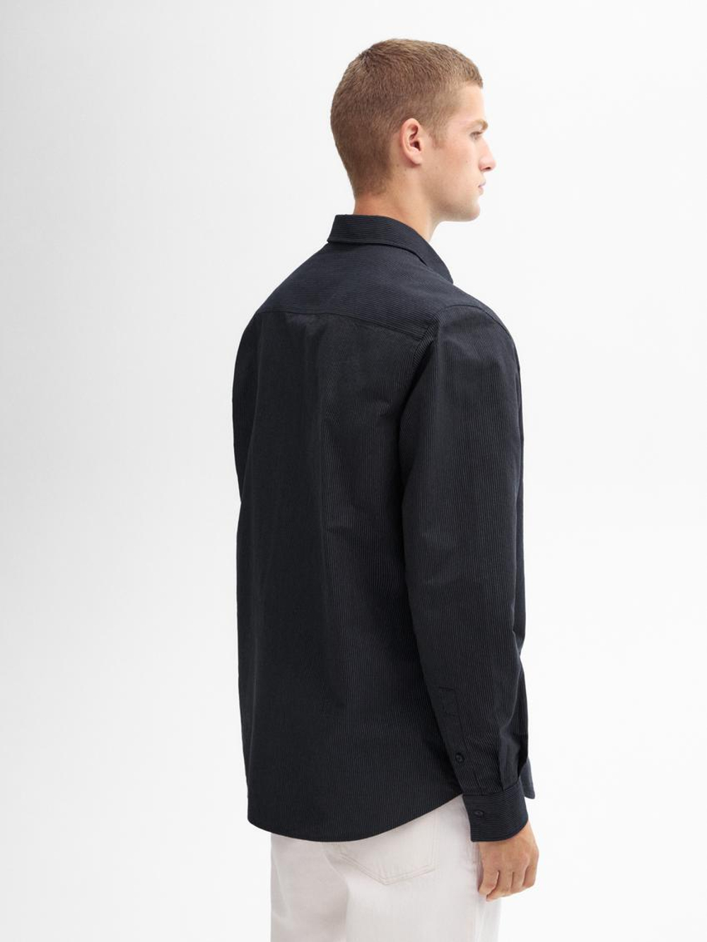 Massimo Dutti Рубашка из 100% хлопка с деталью в полоску, темно-синий