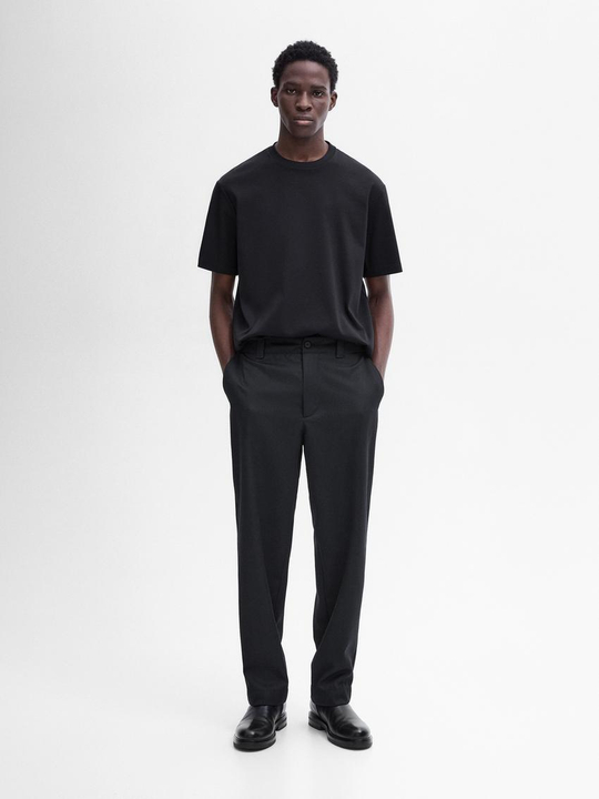 Massimo Dutti Хлопковая футболка с круглым вырезом, темно-синий