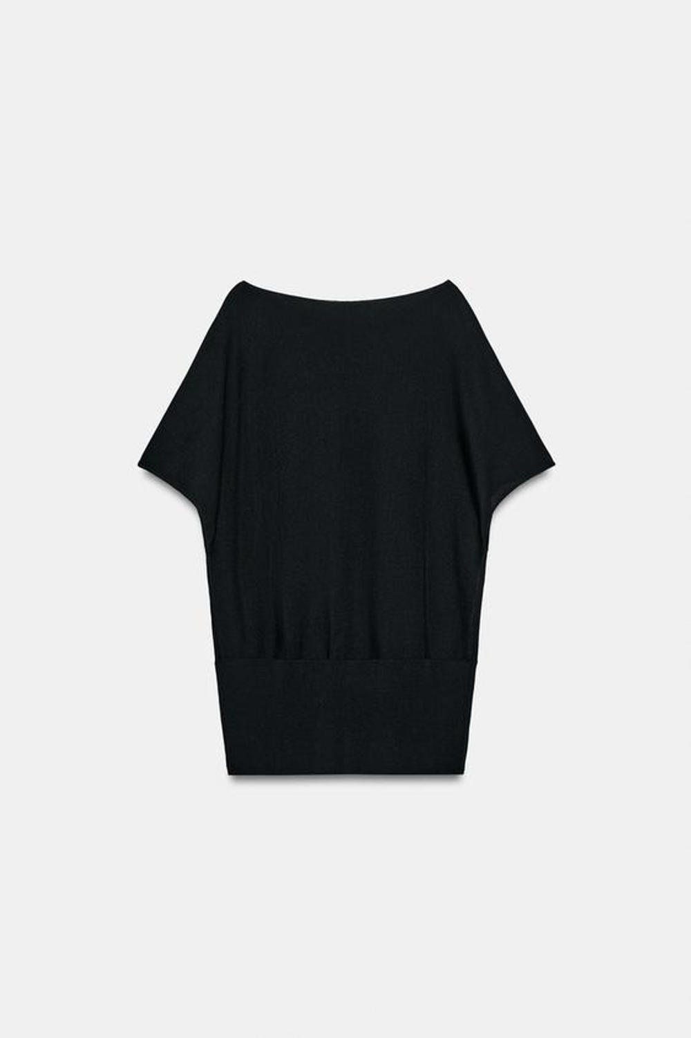 ZARA ТРИКОТАЖНЫЙ ТОП С ВЫРЕЗОМ «ЛОДОЧКА», ЧЕРНЫЙ