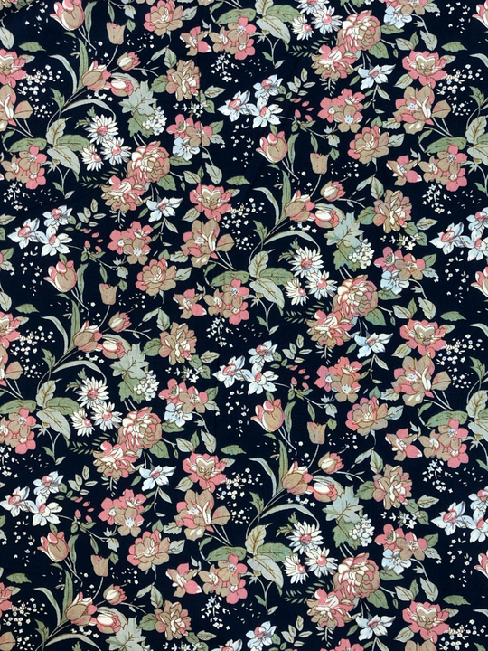 Коттон принт, цветок розовый/зеленый на синем BST3452