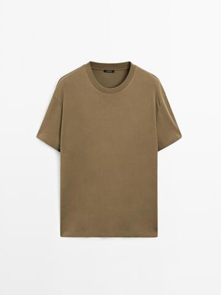 Massimo Dutti Хлопковая футболка-поло с короткими рукавами, масляно-зеленый