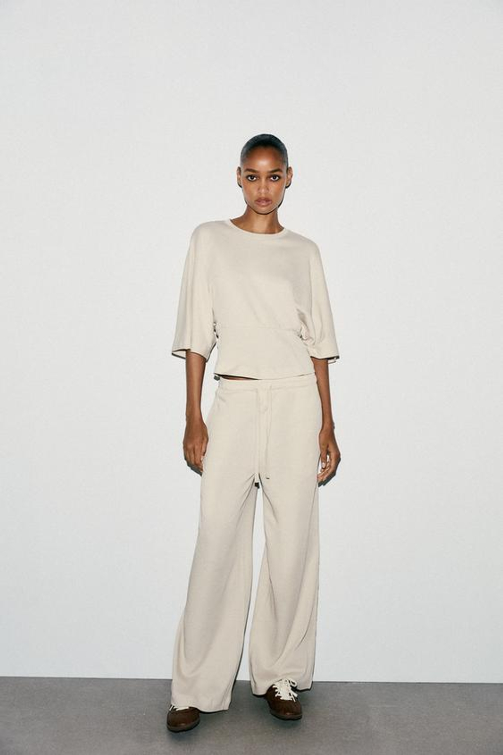 ZARA ПРЯМЫЕ ХЛОПКОВЫЕ БРЮКИ, ЭКРЮ