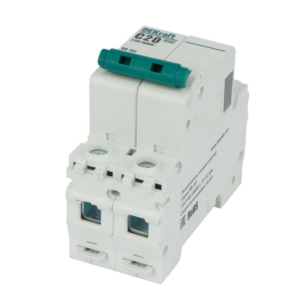 Выключатель автоматический двухполюсной C 20А 4.5кА DEKraft