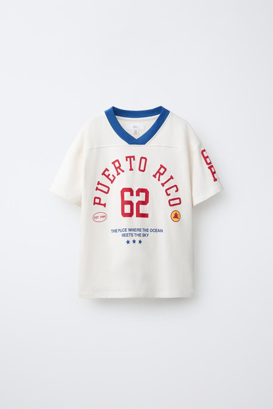 ZARA ФУТБОЛКА С НАДПИСЬЮ, ЖЕЛТОВАТО-БЕЛЫЙ