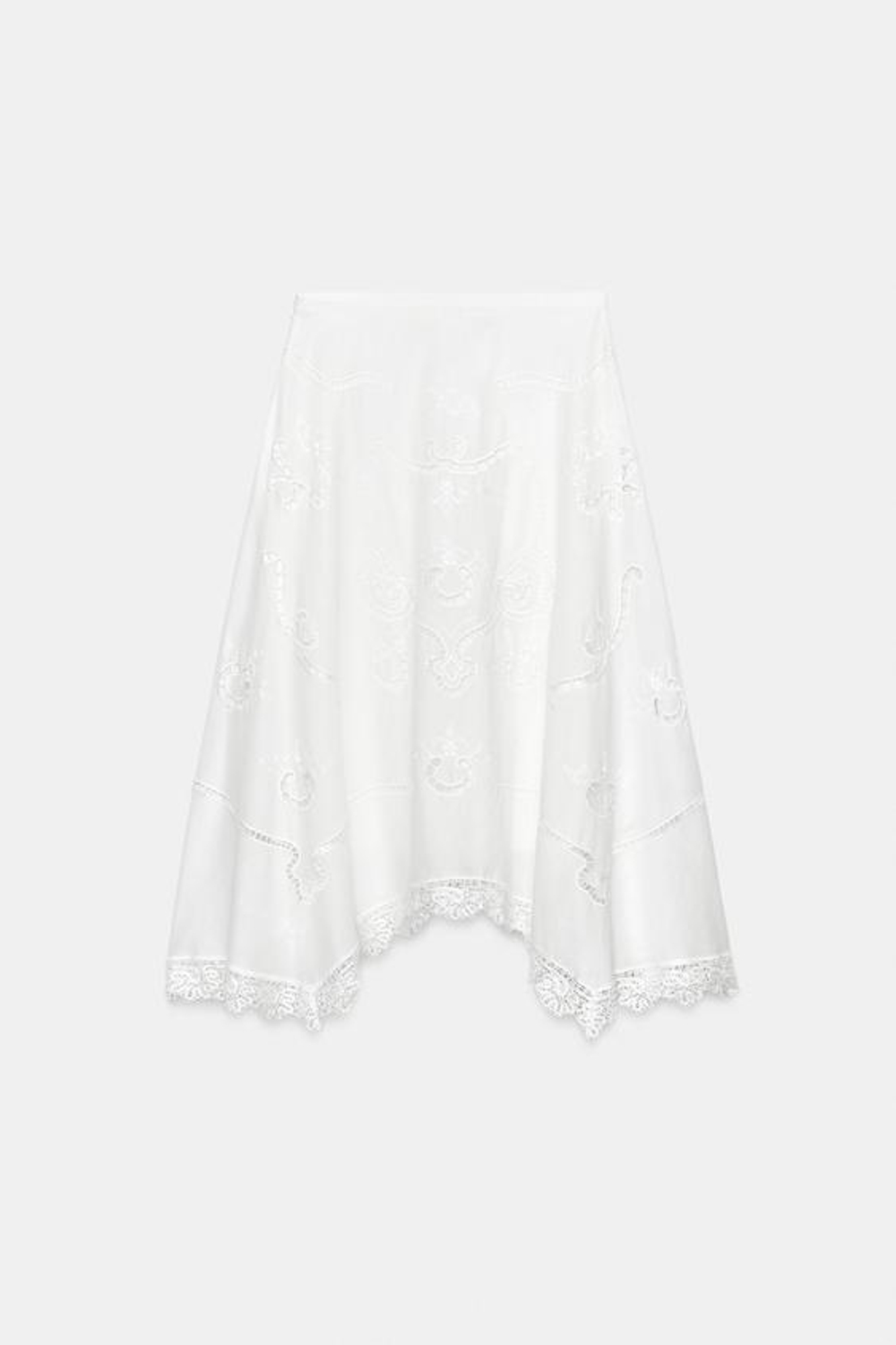 ZARA ЮБКА АСИММЕТРИЧНОГО КРОЯ С ВЫШИВКОЙ — ZW COLLECTION, БЕЛЫЙ