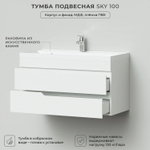 Комплект тумба Sky 100 (1001х451х520) подвесная с раковиной Clarissa 100  Белый глянец