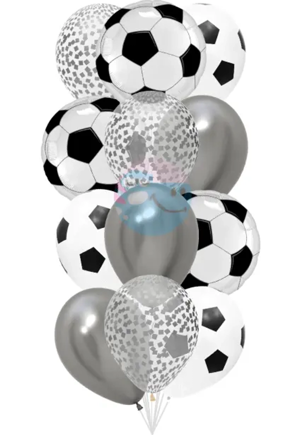 Фонтан «Футбол» из 12 воздушных шаров с гелием (белый, серебро)