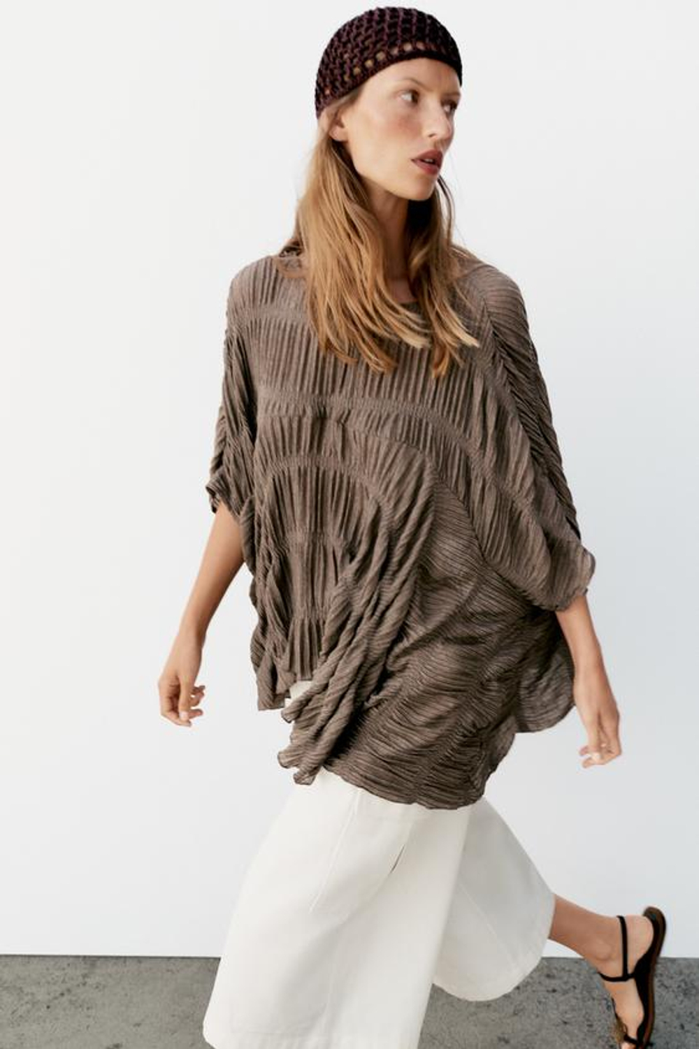 ZARA ТОП-НАКИДКА, СЕРОВАТО-КОРИЧНЕВЫЙ