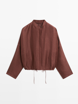 Massimo Dutti Бомбер из смесового льна, коричневый