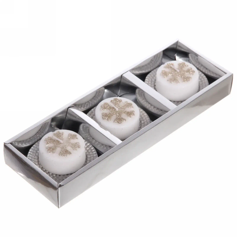 Свечи новогодние «Снежинка» 25*8,5*3 см (набор 3 шт), шампань