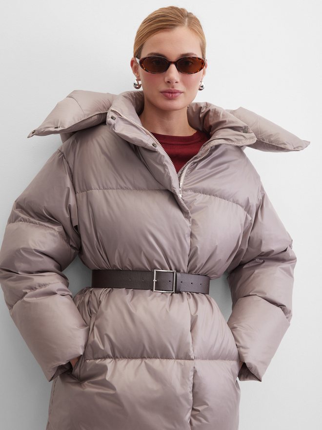 MIDI пуховик с объемным капюшоном, Beige Pink🐨🐨🐨