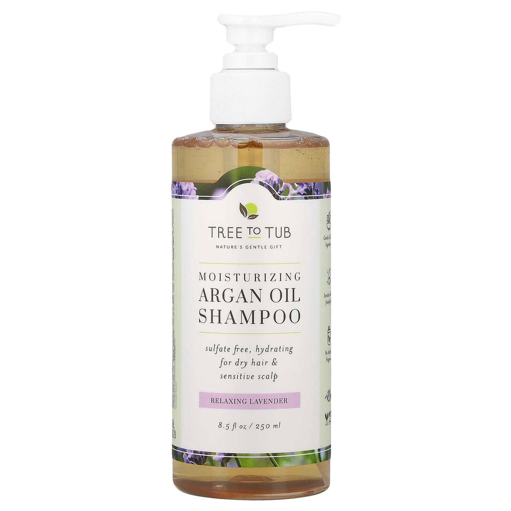 Tree To Tub, увлажняющий шампунь с аргановым маслом, для сухих волос и чувствительной кожи головы, расслабляющая лаванда, 250 мл (8,5 жидк. унции)
