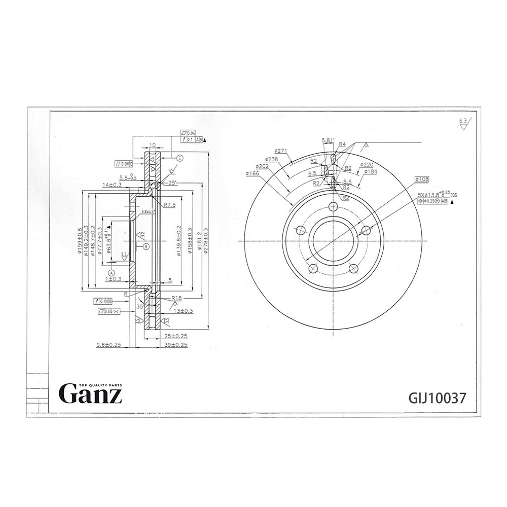 Диск тормозной GANZ передний с покрытием FORD Focus III / C-Max II / VOLVO V40 12&gt; Арт.: GIJ10037