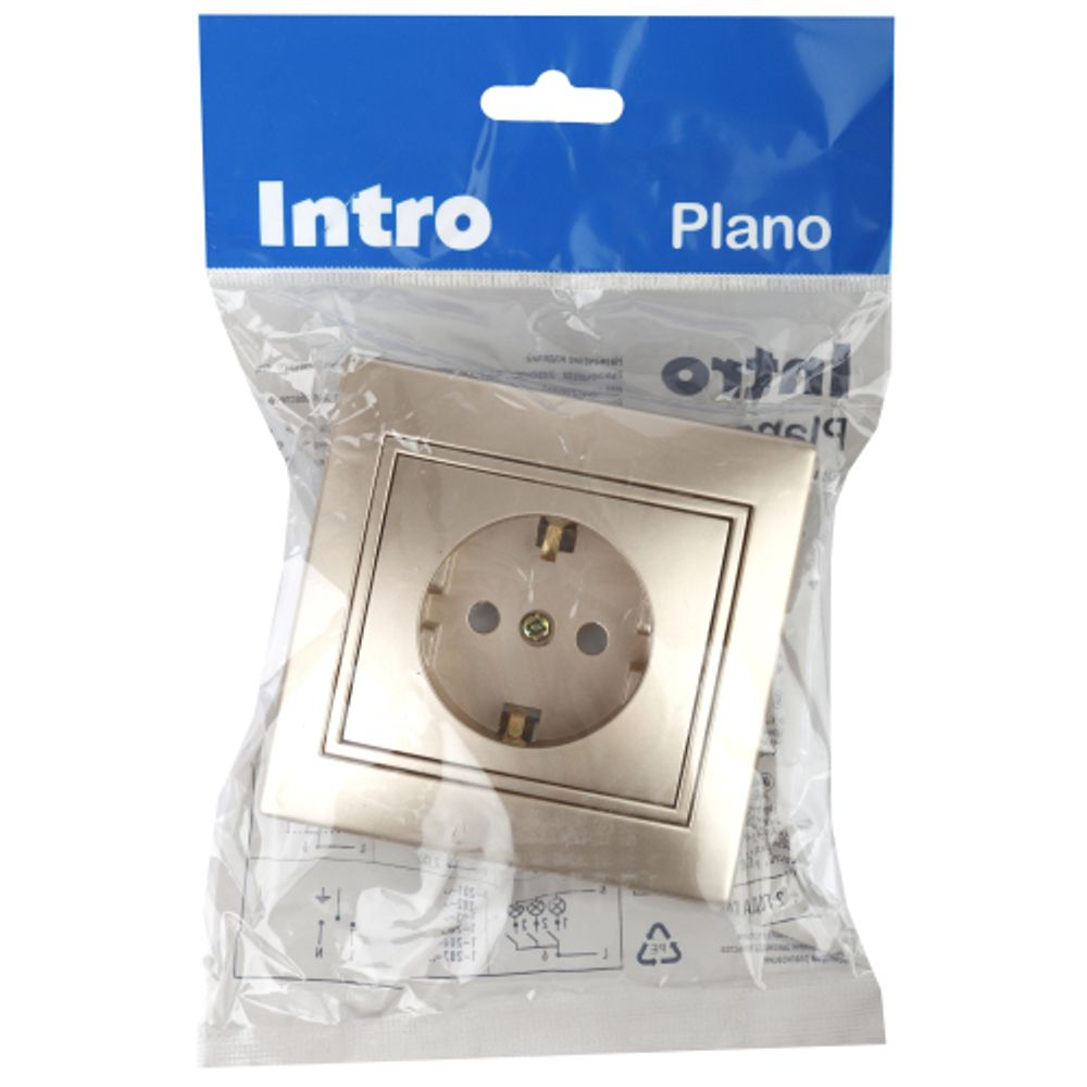 1-201-04 Intro Розетка 2P, 16А-250В, IP20, СУ, Plano, шампань | Intro Plano