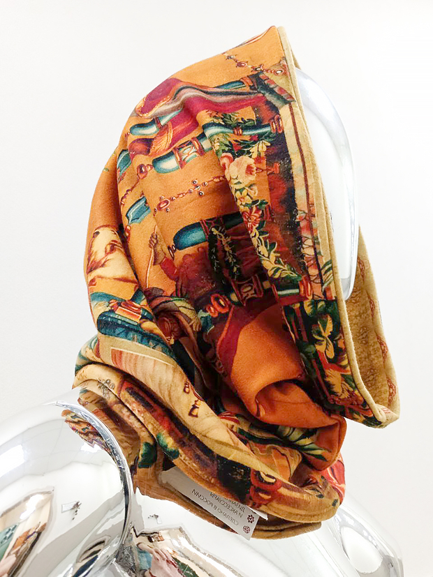 Двусторонний снуд "Гротеск", принт по мотивам шпалеры 17 века, Фландрия