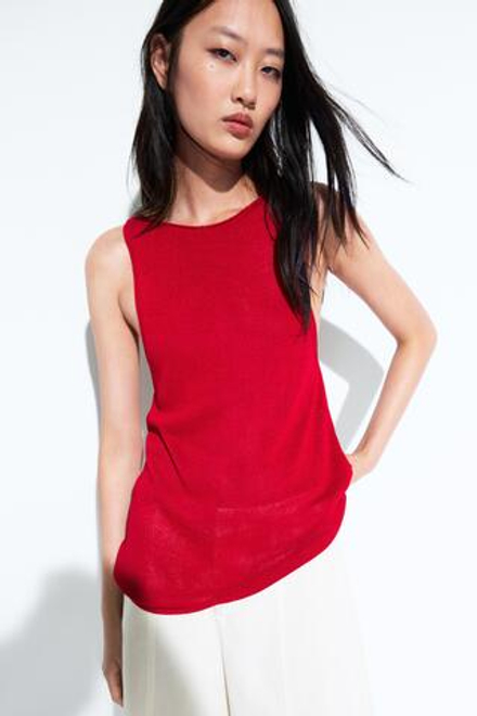 Massimo Dutti Топ из тонкого трикотажа с горловиной халтер, красный