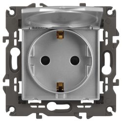 14-2103-03 ЭРА Розетка 2P+E Schuko со шторками с крышкой, 16A-250В, IP20, Эра Elegance, алюминий