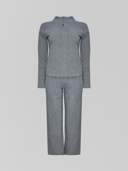 Костюм LJHY 25027 однотонный из лонгслива на молнии и широких штанов