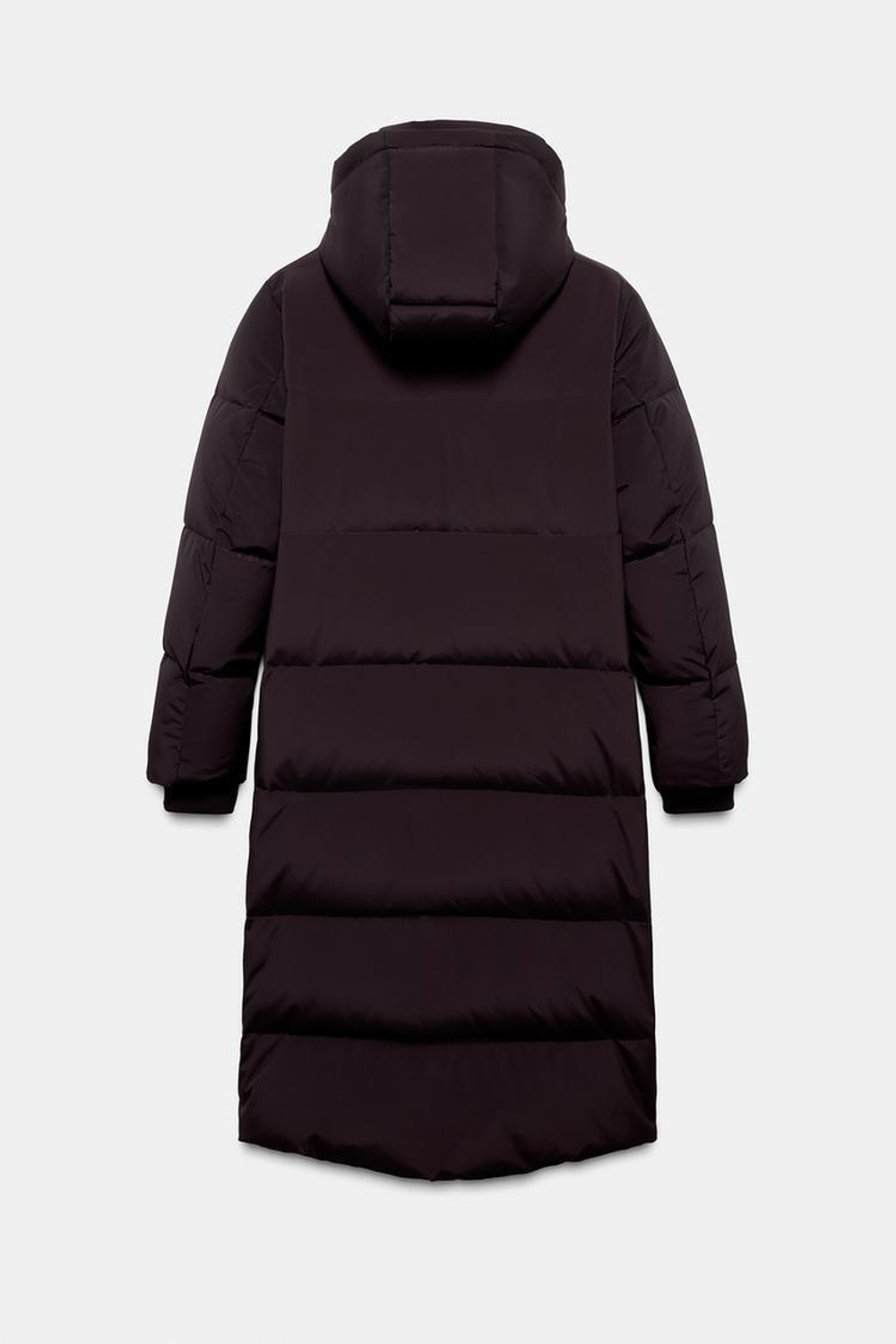 ZARA ДЛИННЫЙ ПУХОВИК С КАПЮШОНОМ WATER REPELLENT WINDPROOF, БУРГУНДИ