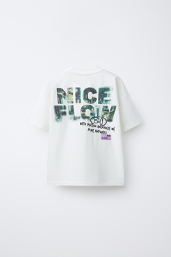 ZARA ФУТБОЛКА С ПРИНТОМ ГРАФФИТИ, БЕЛЫЙ