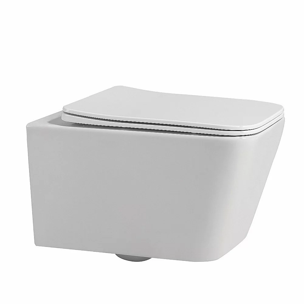 Унитаз подвесной Abber Rechteck AC1201-AC0105-AC0120MW белый, безободковый, с инсталляцией, с крышкой микролифт, с белой матовой кнопкой