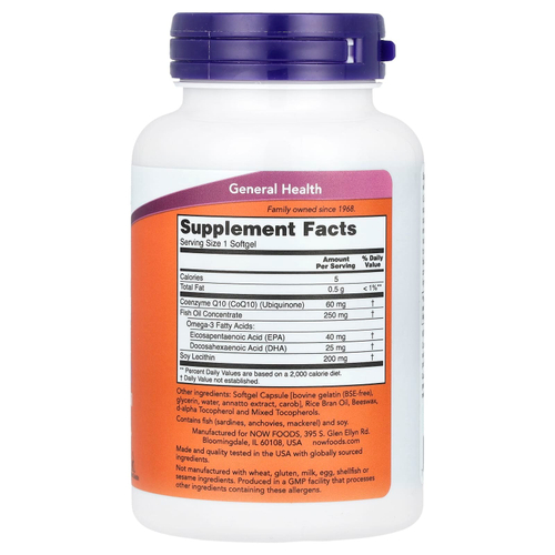 NOW Foods, коэнзим Q10 с рыбьим жиром с омега-3, 60 мг, 120 капсул