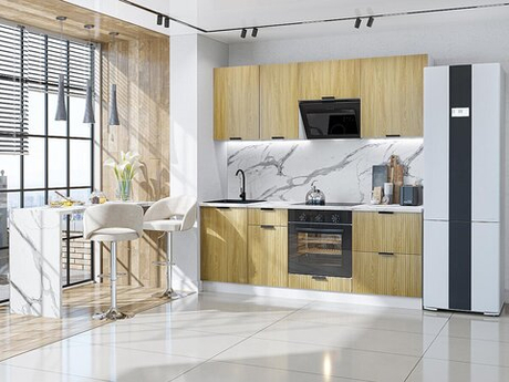 Прямая модульная кухня Евро Лайн-02 Дуб песочный - Белый 2140*2000*600