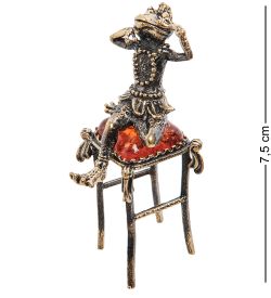 Народные промыслы AM-1090 Фигурка «Лягушка на табуретке» (латунь, янтарь)