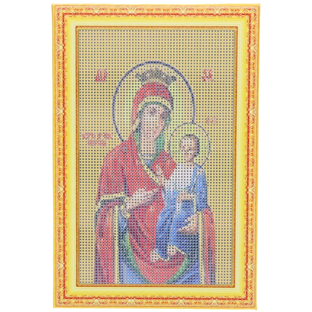 Алмазная мозаика на подрамнике с полным заполнением «МИР ЯРКИХ КРАСОК», дева Мария с младенцем, 20*30 см