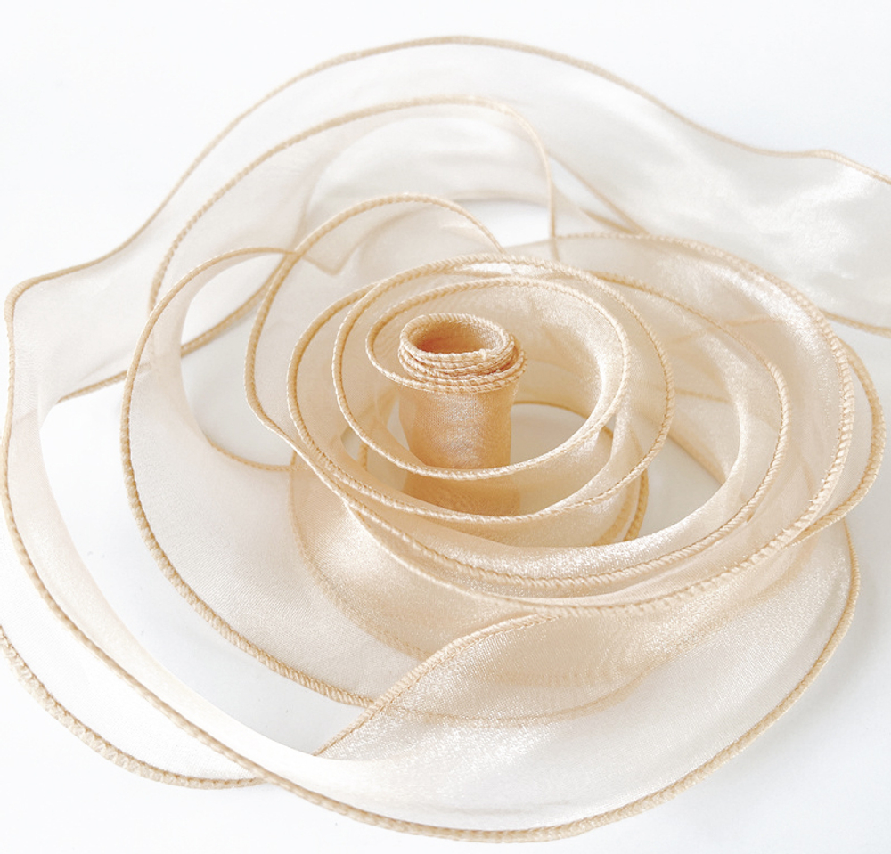 Лента декоративная (4 см*9,14 м) Органза с леской, Золотистый бежевый, 1 шт., 6233771